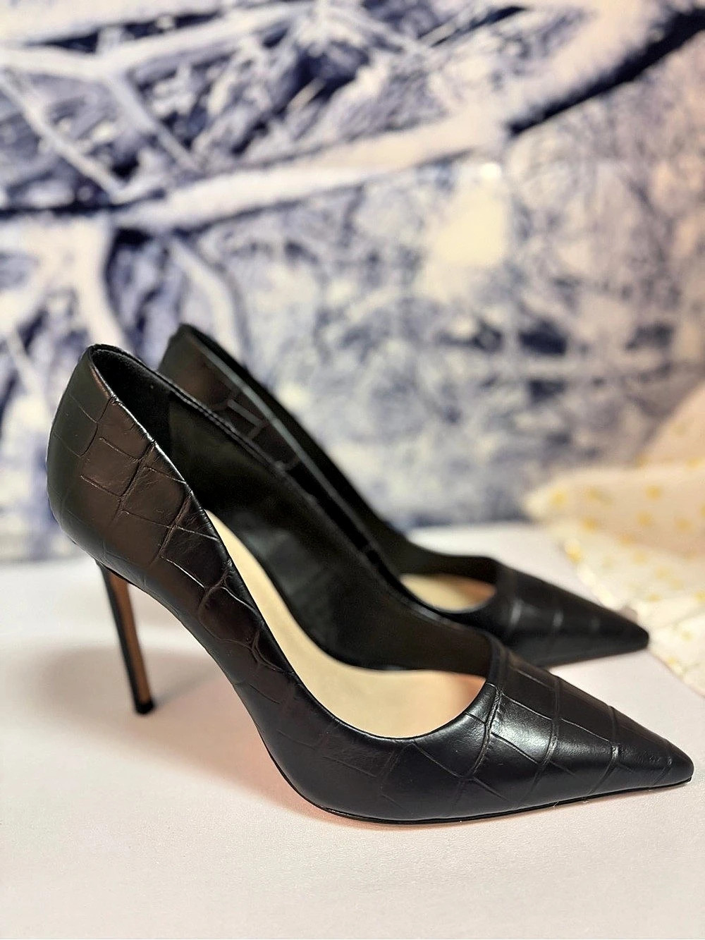 Aldo Black Crocodile-Embossed Heels US 7.5